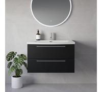 Napoli 390 Wall Mounted 2 Drawer Vanity Unit with Arc Basin | Nero Oak | MDF | 800mm