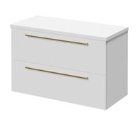 Napoli 390 Wall Mounted Vanity Unit for Countertop Basins with 2 Drawers and Brushed Brass Handles | Gloss White | MDF | 800mm