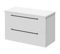 Napoli 390 Wall Mounted Vanity Unit for Countertop Basins with 2 Drawers and Matt Black Handles | Gloss White | MDF | 800mm