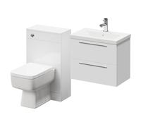 Napoli 390 Wall Mounted Vanity Unit Toilet Suite with 1 Tap Hole Basin and 2 Drawers with Polished Chrome Handles | Gloss White | ABS Polished Chrome | 1100mm