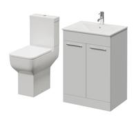 Napoli 460 2 Door Vanity Unit and Tacoma Comfort Height Toilet Suite with Angel Basin | Gloss Grey Pearl | MDF | 600mm