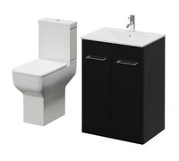 Napoli 460 2 Door Vanity Unit and Tacoma Comfort Height Toilet Suite with Angel Basin | Matt Black | MDF | 600mm