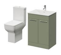 Napoli 460 2 Door Vanity Unit and Tacoma Comfort Height Toilet Suite with Angel Basin | Olive Green | MDF | 600mm