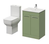 Napoli 460 2 Door Vanity Unit and Tacoma Comfort Height Toilet Suite with Angel Basin | Olive Green | MDF | 600mm