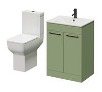 Napoli 460 2 Door Vanity Unit and Tacoma Comfort Height Toilet Suite with Angel Basin | Olive Green | MDF | 600mm