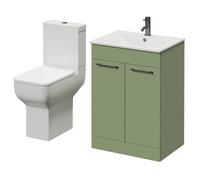 Napoli 460 2 Door Vanity Unit and Tacoma Comfort Height Toilet Suite with Angel Basin | Olive Green | MDF | 600mm