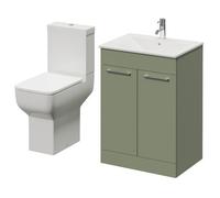 Napoli 460 2 Door Vanity Unit and Tacoma Comfort Height Toilet Suite with Angel Basin | Olive Green | MDF | 600mm