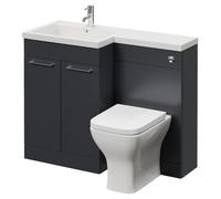 Napoli 460 2 Door Vanity Unit Toilet Suite with Left Hand Square Lucia Basin | Gloss Grey | MDF | 1100mm