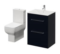 Napoli 460 2 Drawer Vanity Unit and Tacoma Comfort Height Toilet Suite with Angel Basin | Deep Blue | MDF | 600mm