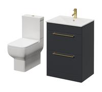 Napoli 460 2 Drawer Vanity Unit and Tacoma Comfort Height Toilet Suite with Angel Basin | Gloss Grey | MDF | 600mm