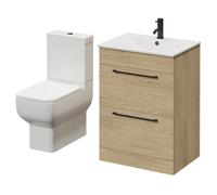 Napoli 460 2 Drawer Vanity Unit and Tacoma Comfort Height Toilet Suite with Angel Basin | Light Oak | MDF | 600mm