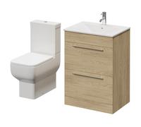 Napoli 460 2 Drawer Vanity Unit and Tacoma Comfort Height Toilet Suite with Angel Basin | Light Oak | MDF | 600mm