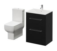 Napoli 460 2 Drawer Vanity Unit and Tacoma Comfort Height Toilet Suite with Angel Basin | Nero Oak | MDF | 600mm