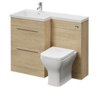 Napoli 460 2 Drawer Vanity Unit Toilet Suite with Left Hand Square Lucia Basin | Light Oak | MDF | 1100mm