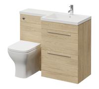 Napoli 460 2 Drawer Vanity Unit Toilet Suite with Right Hand Square Lucia Basin | Light Oak | MDF | 1100mm