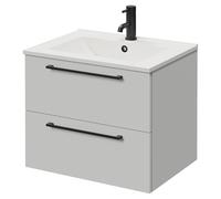 Napoli 460 Wall Mounted 2 Drawer Vanity Unit with Angel Basin | Gloss Grey Pearl | MDF | 600mm