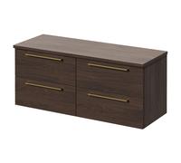 Napoli 460 Wall Mounted 4 Drawer Vanity Unit for Countertop Basins | Brown Oak | MDF | 1200mm