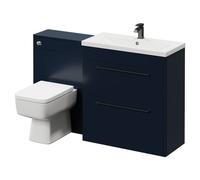 Napoli Cento 390 Vanity Unit Toilet Suite with 1 Tap Hole Basin and 2 Drawers with Gunmetal Grey Handles | Deep Blue | MDF | 1400mm