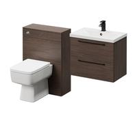 Napoli Cento 390 Vanity Unit Toilet Suite with 1 Tap Hole Basin and 2 Drawers with Matt Black Handles | Brown Oak | MDF | 1200mm
