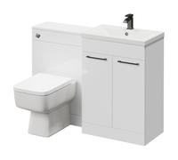 Napoli Cento 390 Wall Mounted Vanity Unit Toilet Suite with 1 Tap Hole Basin and 2 Drawers with Gunmetal Grey Handles | Gloss White | MDF | 1200mm