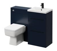 Napoli Cento Vanity Unit Toilet Suite with 1 Tap Hole Basin and 2 Drawers with Matt Black Handles | Deep Blue | MDF | 1100mm