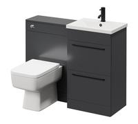 Napoli Cento Vanity Unit Toilet Suite with 1 Tap Hole Basin and 2 Drawers with Matt Black Handles | Gloss Grey | MDF | 1100mm