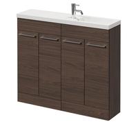 Napoli Combination Floor Standing Vanity Unit with Slimline 1 Tap Hole Basin and 4 Doors with Chrome Handles | Brown Oak | MDP | 1000mm