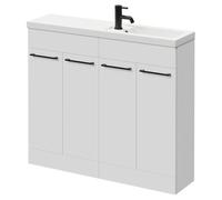Napoli Combination Floor Standing Vanity Unit with Slimline 1 Tap Hole Basin and 4 Doors with Matt Black Handles | Gloss White | MDP | 1000mm