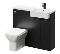 Napoli Combination Nero Oak 1000mm Vanity Unit Toilet Suite with Right Hand Square Semi Recessed 1 Tap Hole Basin and 2 Doors with Matt Black Handles