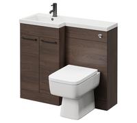 Napoli Combination Vanity Unit Toilet Suite with Left Hand L Shaped 1 Tap Hole Basin and 2 Doors with Gunmetal Grey Handles | Brown Oak | MDF | 1000mm