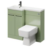 Napoli Combination Vanity Unit Toilet Suite with Left Hand L Shaped 1 Tap Hole Basin and 2 Doors with Gunmetal Grey Handles | Olive Green | Plastic | 1000mm