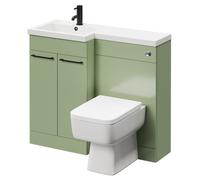 Napoli Combination Vanity Unit Toilet Suite with Left Hand L Shaped 1 Tap Hole Basin and 2 Doors with Matt Black Handles | Olive Green | Plastic | 1000mm