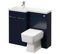 Napoli Combination Vanity Unit Toilet Suite with Left Hand L Shaped 1 Tap Hole Basin and 2 Doors with Polished Chrome Handles | Deep Blue | Plastic | 1000mm