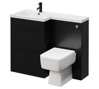 Napoli Combination Vanity Unit Toilet Suite with Left Hand L Shaped 1 Tap Hole Basin and 2 Drawers with Handles | Matt Black | Plastic | 1100mm