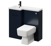 Napoli Combination Vanity Unit Toilet Suite with Left Hand L Shaped 1 Tap Hole Basin and Single Door with Matt Black Handle | Deep Blue | Plastic | 900mm