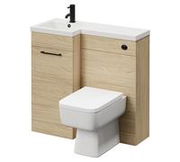 Napoli Combination Vanity Unit Toilet Suite with Left Hand L Shaped 1 Tap Hole Basin and Single Door with Matt Black Handle | Light Oak | MDF | 900mm