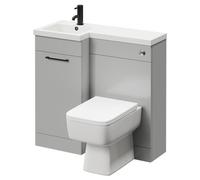 Napoli Combination Vanity Unit Toilet Suite with Left Hand L Shaped 1 Tap Hole Basin and Single Door with Matt Black Handle | Gloss Grey Pearl | Plastic | 900mm