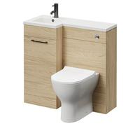 Napoli Combination Vanity Unit Toilet Suite with Left Hand L Shaped 1 Tap Hole Round Basin and Single Door with Gunmetal Grey Handle | Light Oak | MDF | 900mm