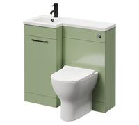 Napoli Combination Vanity Unit Toilet Suite with Left Hand L Shaped 1 Tap Hole Round Basin and Single Door with Matt Black Handle | Olive Green | Plastic | 900mm