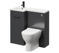 Napoli Combination Vanity Unit Toilet Suite with Left Hand L Shaped 1 Tap Hole Round Basin and Single Door with Matt Black Handle | Gloss Grey | Plastic | 900mm