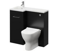 Napoli Combination Vanity Unit Toilet Suite with Left Hand L Shaped 1 Tap Hole Round Basin and Single Door with Chrome Handle | Matt Black | Plastic | 900mm