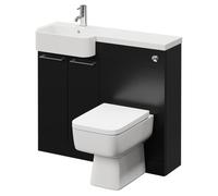 Napoli Combination Vanity Unit Toilet Suite with Left Hand Round Semi Recessed 1 Tap Hole Basin and 2 Doors with Chrome Handles | Matt Black | ABS Polished Chrome | 1000mm