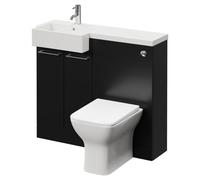 Napoli Combination Vanity Unit Toilet Suite with Left Hand Square Semi Recessed 1 Tap Hole Basin and 2 Doors with Chrome Handles | Matt Black | Plastic | 1000mm