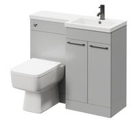 Napoli Combination Vanity Unit Toilet Suite with Right Hand L Shaped 1 Tap Hole Basin and 2 Doors with Gunmetal Grey Handles | Gloss Grey Pearl | Plastic | 1000mm
