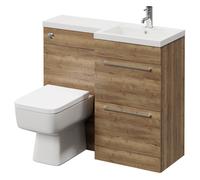 Napoli Combination Vanity Unit Toilet Suite with Right Hand L Shaped 1 Tap Hole Basin and 2 Drawers with Chrome Handles | Tobacco Oak | Plastic | 1000mm