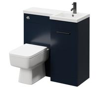 Napoli Combination Vanity Unit Toilet Suite with Right Hand L Shaped 1 Tap Hole Basin and Single Door with Gunmetal Grey Handle | Deep Blue | MDF | 900mm