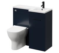 Napoli Combination Vanity Unit Toilet Suite with Right Hand L Shaped 1 Tap Hole Round Basin and Single Door with Matt Black Handle | Deep Blue | ABS Polished Chrome | 900mm