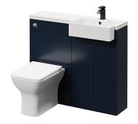 Napoli Combination Vanity Unit Toilet Suite with Right Hand Square Semi Recessed 1 Tap Hole Basin and 2 Doors with Matt Black Handles | Deep Blue | Plastic | 1000mm