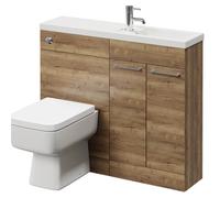 Napoli Combination Vanity Unit Toilet Suite with Slimline 1 Tap Hole Basin and 2 Doors with Chrome Handles | Tobacco Oak | Plastic | 1000mm