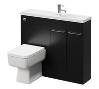 Napoli Combination Vanity Unit Toilet Suite with Slimline 1 Tap Hole Basin and 2 Doors with Chrome Handles | Matt Black | Plastic | 1000mm